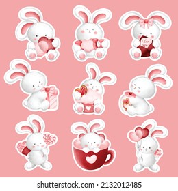 Watercolor white rabbit sticker set 