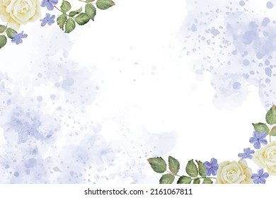 watercolor white rose and plumbago flower bouquet on blue splash background