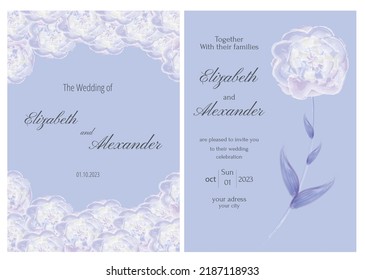 Watercolor white rose wedding card template. Pastel colors , flowers decoration