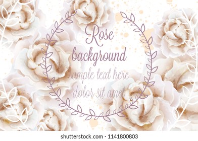 Watercolor white roses background Vector. Beautiful floral decors