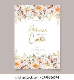 watercolor white roses wedding card set