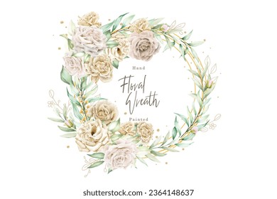 watercolor white roses wreath illustration