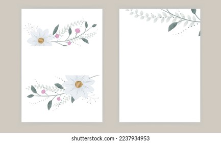 watercolor white wedding invitation vector set