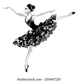 Watercolor white/black ballerina, vector