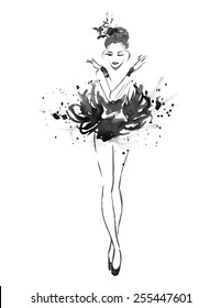 Watercolor white/black ballerina, vector