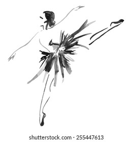 Watercolor white/black ballerina, vector