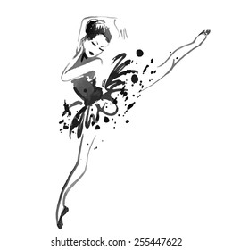 Watercolor white/black ballerina, vector