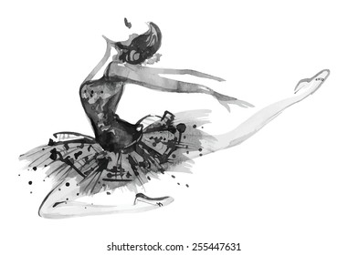 Watercolor White/black Ballerina, Vector