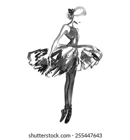 Watercolor white/black ballerina, vector