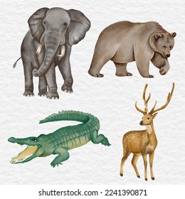 watercolor wild animal collection set element clip art