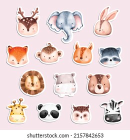 Watercolor wild animal heads sticker