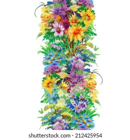 Watercolor wild field flowers seamless pattern on white background vector illustration