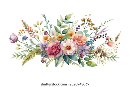 watercolor Wild Floral Arrangements, on white background