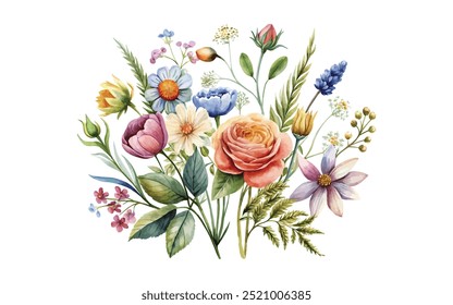Watercolor Wild floral collection bouquet flower vector illustration