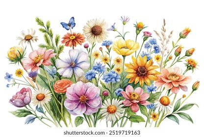 Aquarela Selvagem Flor Clipart Illustration. sobre fundo branco