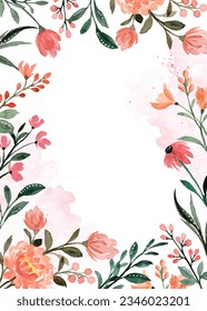 Watercolor wild flower frame for wedding, birthday, card, background, invitation, wallpaper, sticker, decoration etc.