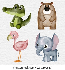 watercolor wild life animal element set