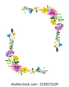 Watercolor wildflower border. Floral rectangle frame with place for text.