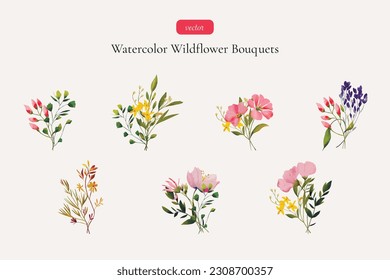 Watercolor wildflower bouquets. Vector set of delicate meadow floral bouquets. Floral arrangements svg