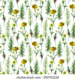 watercolor wildflowers seamless pattern on a white background