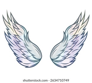 Watercolor wings sketch isolated on white background. Hand drawn vector wing in open position. Design elements in coloring style.