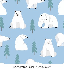 Watercolor winter background with polar bear.Vector illustration seamless pattern for background,wallpaper,frabic.Editable element