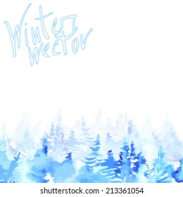 Watercolor winter background,vector forest