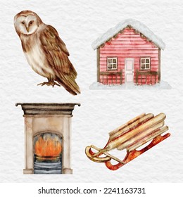 watercolor winter collection element set