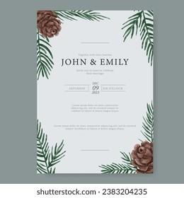 Watercolor winter floral wedding invitation