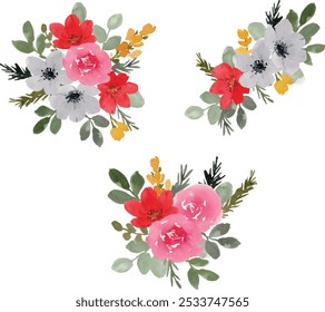 watercolor winter flower arrangement vector