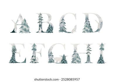 Cartas del Vector del bosque del invierno de la acuarela para la tarjeta de la invitación, el cartel y el otro.