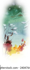 Watercolor winter landscape on white background vector illustration