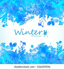 Watercolor winter leaves background
