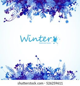 Watercolor winter leaves background