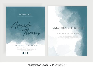 Watercolor winter posters set. Creative abstract banners with blue brush strokes. Delicate luxury covers and backgrounds for design of brochure and wedding invitation. 
