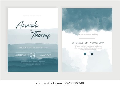 Afiches de invierno acuarela. Banderas creativas abstractas con pinceladas azules. Delicadas cubiertas de lujo y telón de fondo para el diseño de folletos e invitación a la boda. Dibujo vectorial plano de dibujos animados