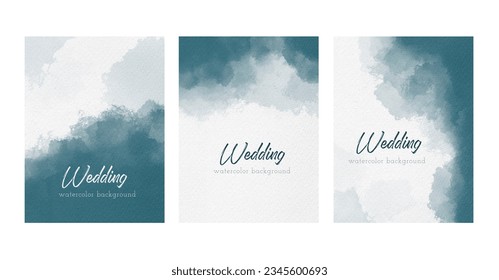 Watercolor winter posters set. Creative abstract banners with green brush strokes. Delicate luxury covers and backgrounds for design of brochure and wedding invitation. 