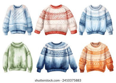 Juego de sudaderas de invierno de color acuático, accesorios de invierno, ilustración vectorial