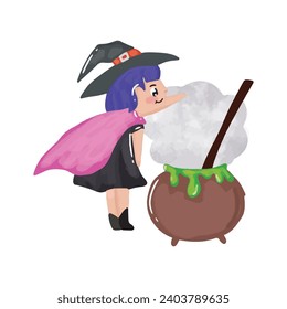 watercolor witch kids isolated on white background