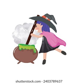 watercolor witch kids isolated on white background