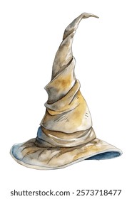 Watercolor wizard hat, magical accessory, fantasy illustration, whimsical design, artistic rendering, creative concept.