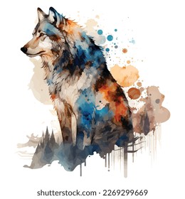 watercolor wolf vector design, isolated in white background