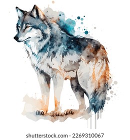 watercolor wolf vector design, isolated in white background