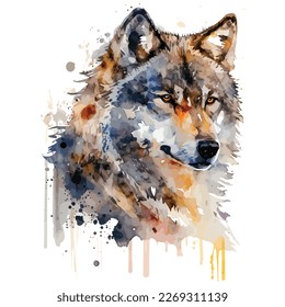 watercolor wolf vector design, isolated in white background