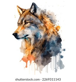 watercolor wolf vector design, isolated in white background