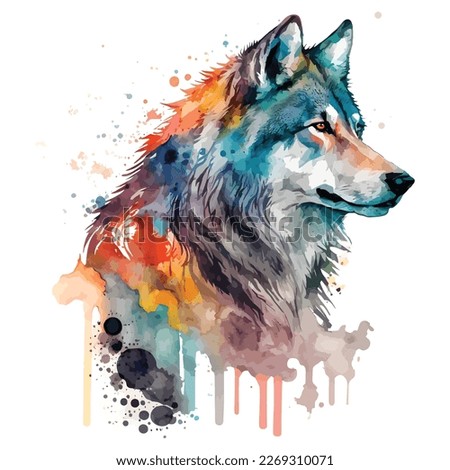 watercolor wolf vector design, isolated in white background