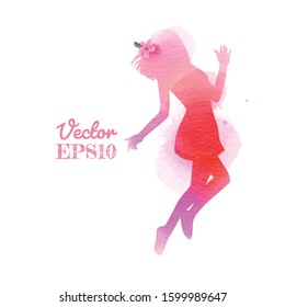 Watercolor of  woman jumping into the air isolated on white background.  Vector illustration