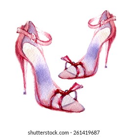 Watercolor Women's shoes. Vector