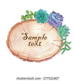 Watercolor Wood Slice Banner With Succulents