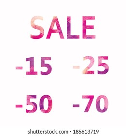 watercolor word sale and discount numbers. vector image.